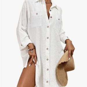 Elegant White Button-Down Swim Cover-Up